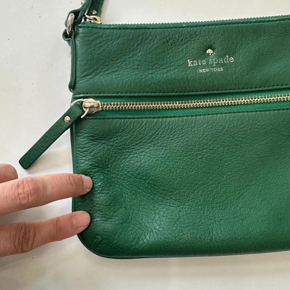 Kate Spade Crossbody Bag Women S Green Preppy Pebbled Leather Gold Zip Handbag